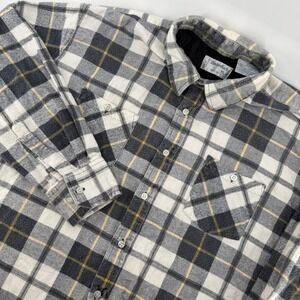 Vintage LumberJack Flannel Shirt Mens XL Grey White Yellow Plaid Cotton Workwear